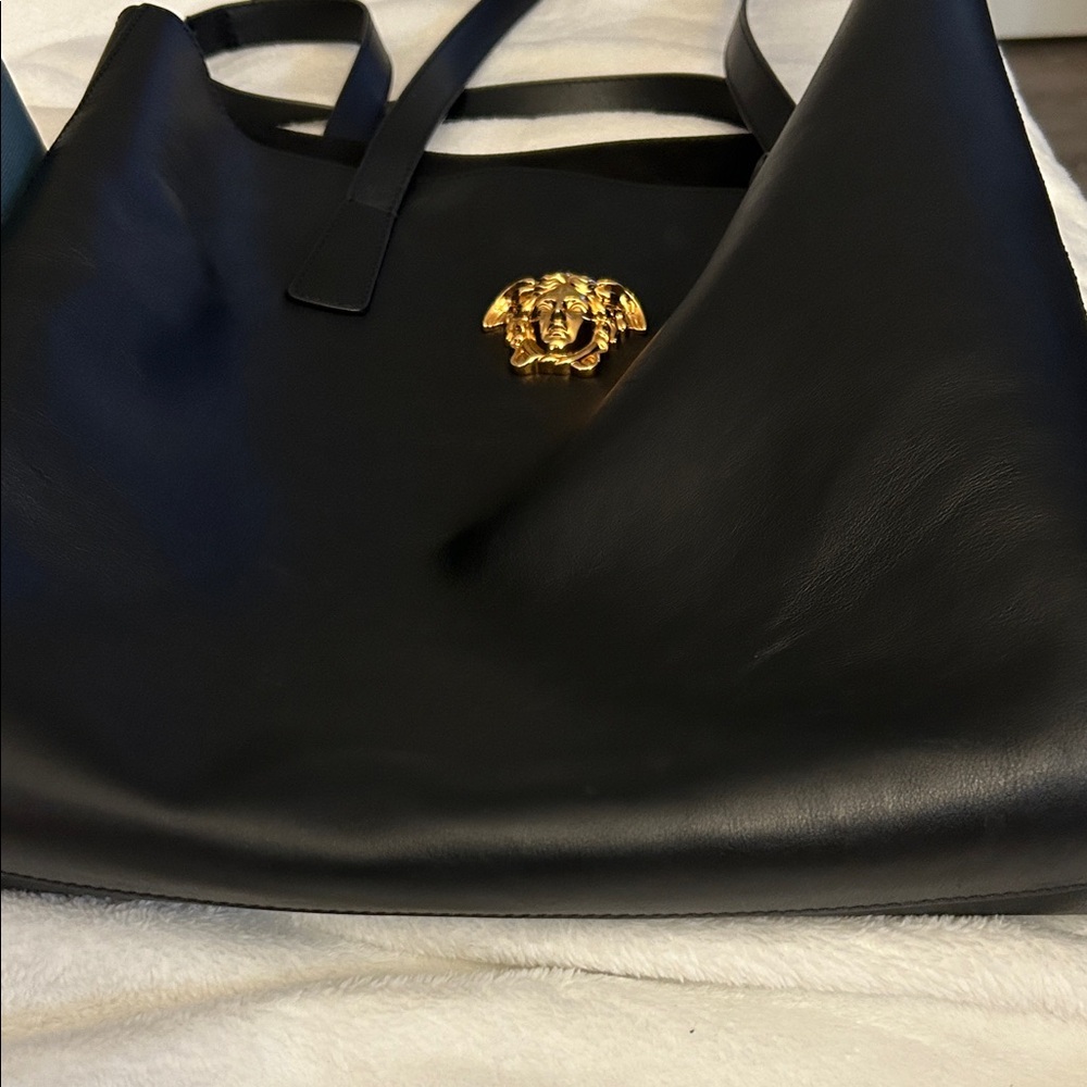 Versace Elegant Black Shoulder Bag with Gold Medusa Emblem